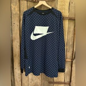 Nike Men's Sportswear NSW Crew Neck Long Sleeve Size XL Navy Blue Polka Dot